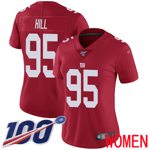 Women New York Giants #95 B.J. Hill Red Limited Red Inverted Legend 100th Season Football NFL Jersey
